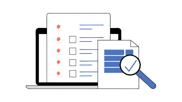 task audit in a list of documents detail business verify task checklist concept tick mark evaluation in options check form online process order tick the checkmark in the survey item on a la 42775536 1