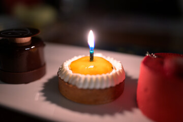 Tart and Pastries with a birthday candle