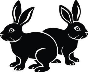 Obraz premium Two Black Rabbits Illustration in Silhouette Style on a White Background