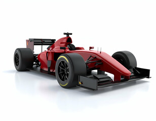 Red Racing Car  Full Profile Shot on White Background
