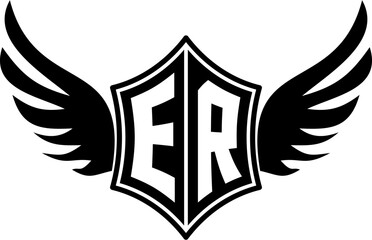 ER logo emblem with winged and shield template