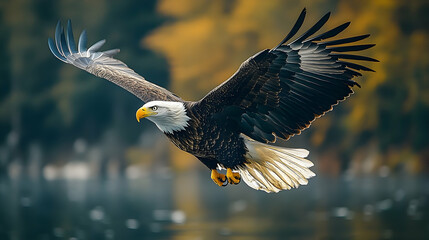 Majestic bald eagle soaring through the air.