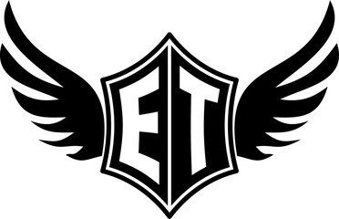 ET logo emblem with winged and shield template