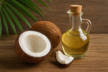 coconut oil and coconut. coconut oil and coconut white background