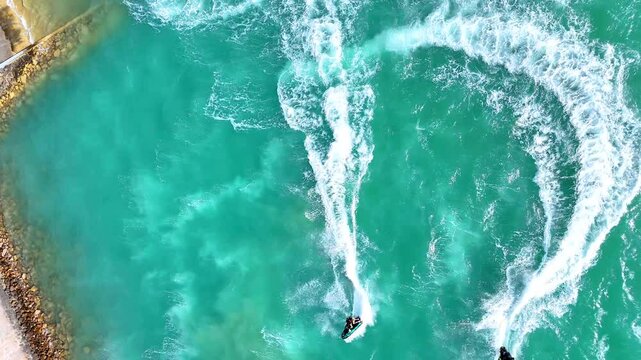 Water activities in a jet ski in Red Sea - Drone Aerial view 4k video