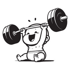 Cute baby lifting barbell vector image