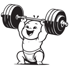 Cute baby lifting barbell vector image