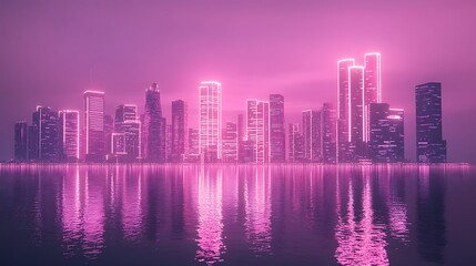 Obraz premium Futuristic city skyline at dusk