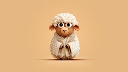 Adorable Cartoon Sheep Wearing Beige Robe Cute Fluffy Wool 3D Render Illustration Digital Art Graphic Design Element Festive Holiday Image Perfect for Backgrounds        