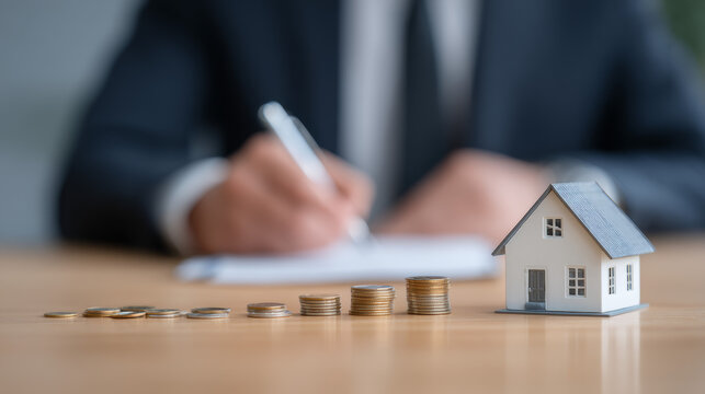 Business people are completing a real estate transaction and valuing the house
