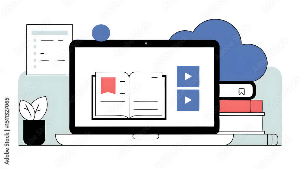 Aufkleber e learning on a laptop learning icon library on the internet website concept of lesson learning e bo
