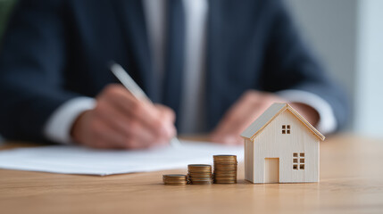 Business people are completing a real estate transaction and valuing the house
