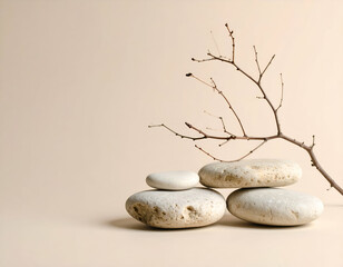 Serene Stones and Branch A Minimalist Nature Composition