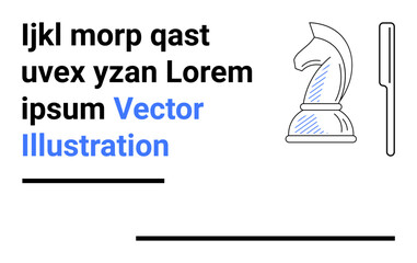Knight chess piece alongside minimal text and lines in modern style. Ideal for strategy, focus, logic, planning, decision-making, problem-solving, creativity, simple landing page