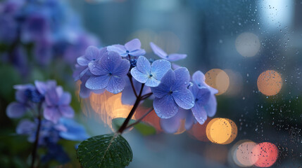Background picture, flowers blooming in the rain
