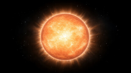 Obraz premium Bright and radiant sun glowing in dark cosmos, surrounded by stars