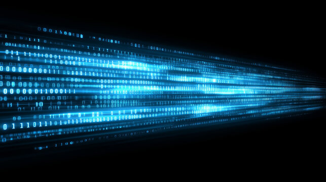 Digital binary code flows in sleek and modern design, creating sense of speed and technology