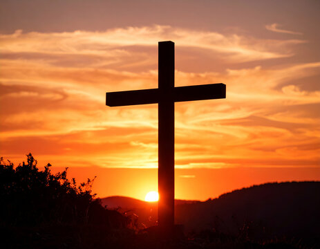 Sunset Silhouette A Crucifix at Dawn's Embrace