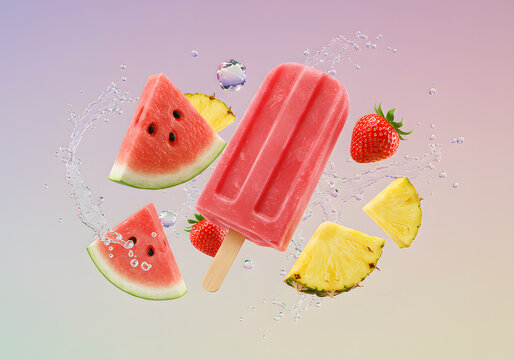 Fresh fruit popsicle summer dessert - Powered by Adobe