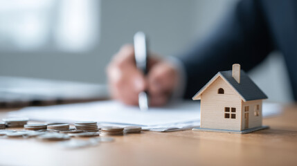 Business people are completing a real estate transaction and valuing the house
