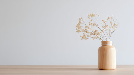 The combination of a wooden item and a bouquet of flowers highlights an elegant atmosphere
