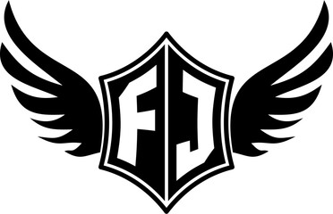 FJ logo emblem with winged and shield template