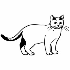 A sleek and elegant cat, rendered in a minimalist black and white illustration, stands confidently with an air of poise and independence. It is perfect for design or educational usage. Generative AI