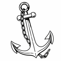 A bold and classic anchor graphic, perfect for maritime themes. With the anchor firmly set, the chain dangles elegantly and the hooks ready to grab hold. Generative AI