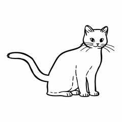 Obraz premium A serene outline drawing of a sitting cat, poised with a watchful, composed expression, rendered in striking detail. Generative AI