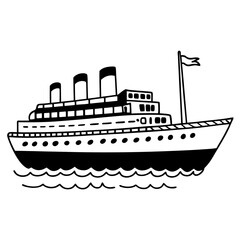 Obraz premium A sleek cruise ship liner glides majestically across the ocean, a monochrome masterpiece of maritime engineering. Embodying elegance and the promise of exploration. Generative AI