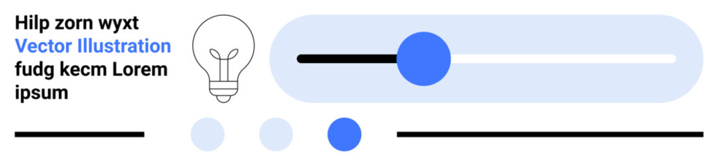 Lightbulb icon with text elements, abstract bars, dots, and lines in blue and black. Ideal for innovation, creativity, ideas, technology, modern design minimalism simple landing page