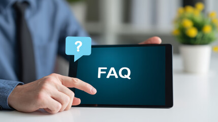 Business people click on "FAQ" to see the answers to their questions
