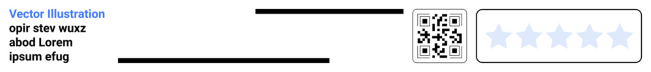 QR code beside star rating scale and text lines for user input, showcasing feedback collection. Ideal for evaluation, customer service, digital engagement, surveys, usability, commerce, simple