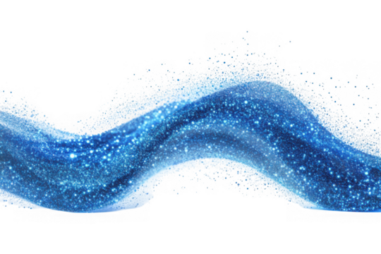 Sparkling blue wave glitter flowing particle stream abstract design element graphic resource isolated on transparent background
