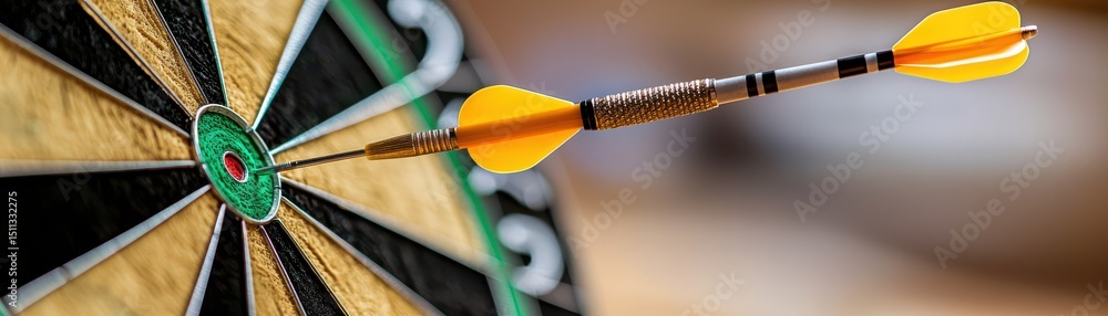 Poster precision dart hitting bullseye on colorful dartboard target