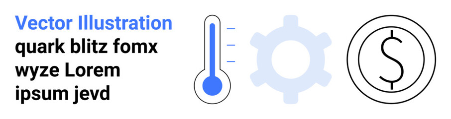 Thermometer with measurement lines, gear, and dollar sign within a circle suggest efficiency, innovation, performance, cost management. Ideal for technology, finance, tools resources energy