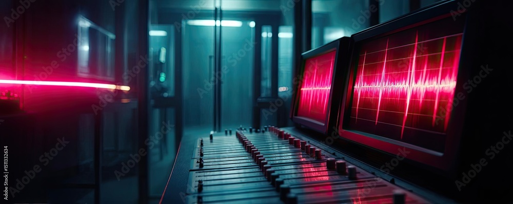 Poster stop-loss trigger entry timing with support and trend exit concept. high-tech control room featuring