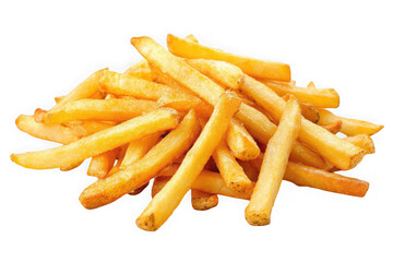 Pile of delicious golden french fries, crispy and hot, perfect for fast food concepts, isolated on transparent background