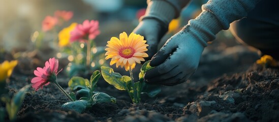 Planting Flowers in Garden
