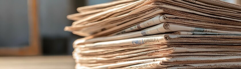 Stack of Vintage Newspapers with Warm Natural Lighting Effect