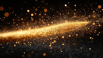 Golden glitter stream on dark background