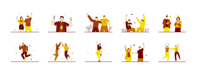 Happiness illustration set. Flat vector illustration concept.