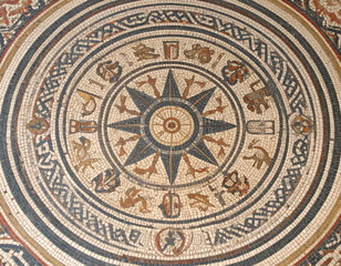 Roman Mosaic Mythological Symbols and Starburst Design - Ancient Art