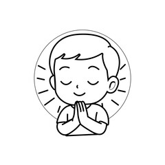 cute boy meditating in white clothes cartoon character