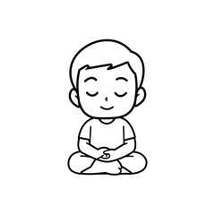 cute boy meditating in white clothes cartoon character