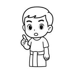 boy pointing finger in white clothes cartoon character
