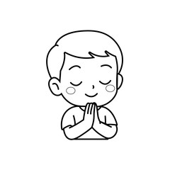 cute boy meditating in white clothes cartoon character