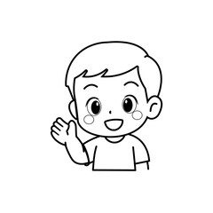 The boy waved in white clothes cartoon character