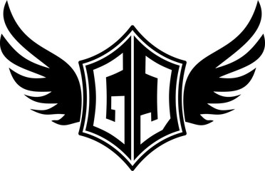 GJ logo emblem with winged and shield template