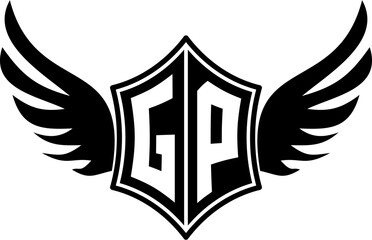 GP logo emblem with winged and shield template